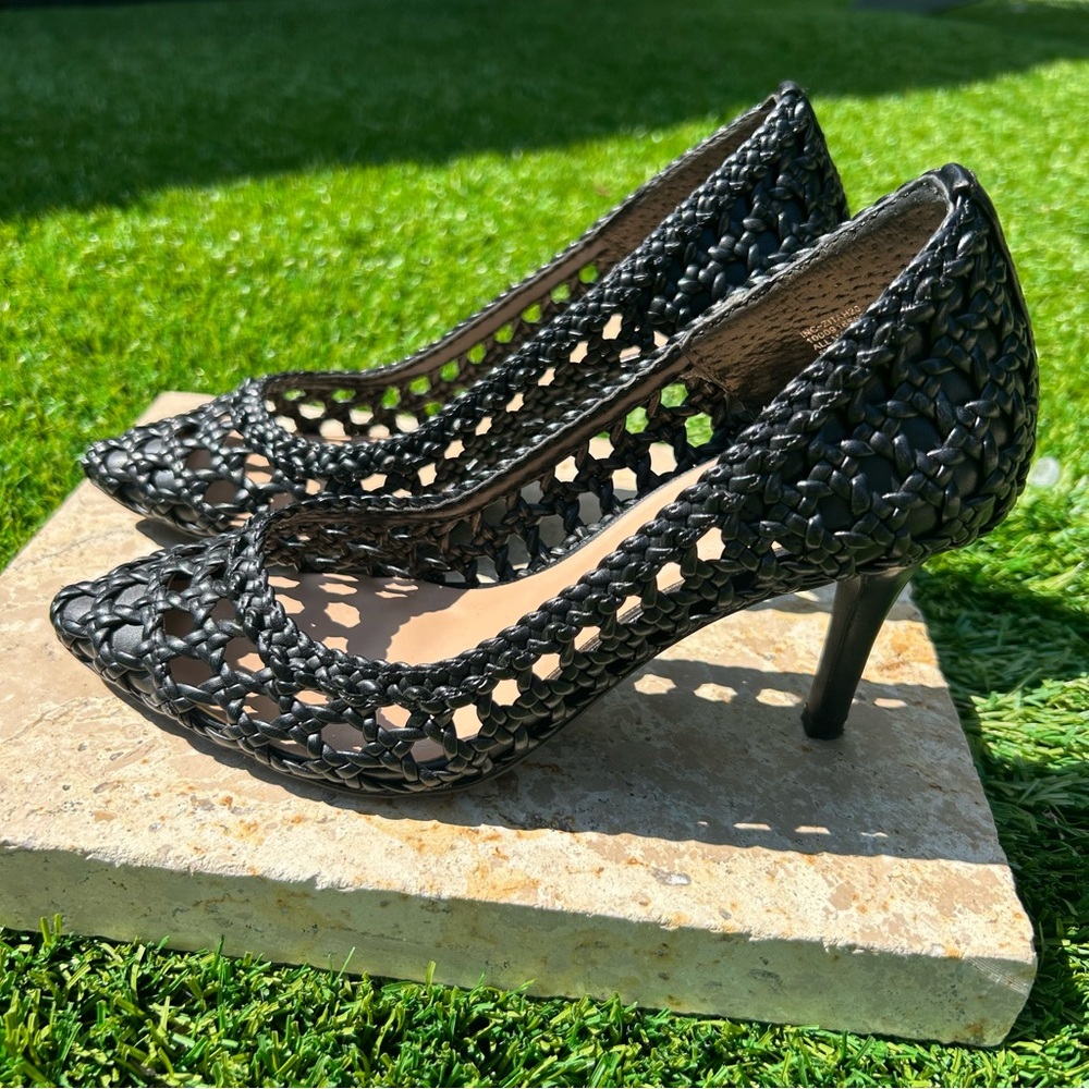 INC International concepts Zitah Pumps Black Woven Heels Women’s Sz 5M
